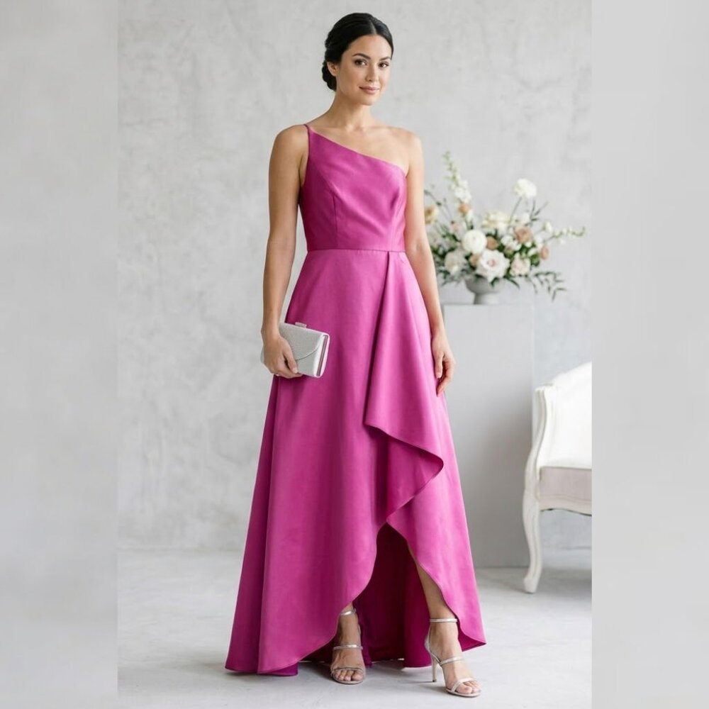 ALFRED SUNG One Shoulder Satin Gown in Tea Rose, 2 NWT